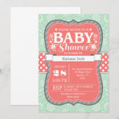 Koraal Mint Gray Floral Flower Baby shower Invite Kaart (Voorkant / Achterkant)