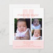 Koraal modern monogram Eenvoudig 3 Foto collage Aankondigingskaart (Voorkant / Achterkant)