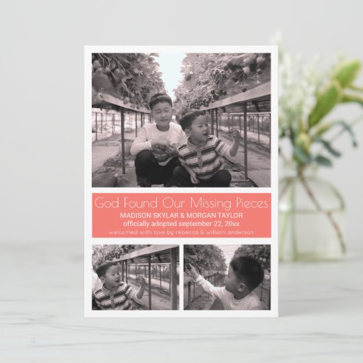 Koraal Moderne Minimalistische Kinderadoptie 3 Fot Aankondiging (Staand voorkant)