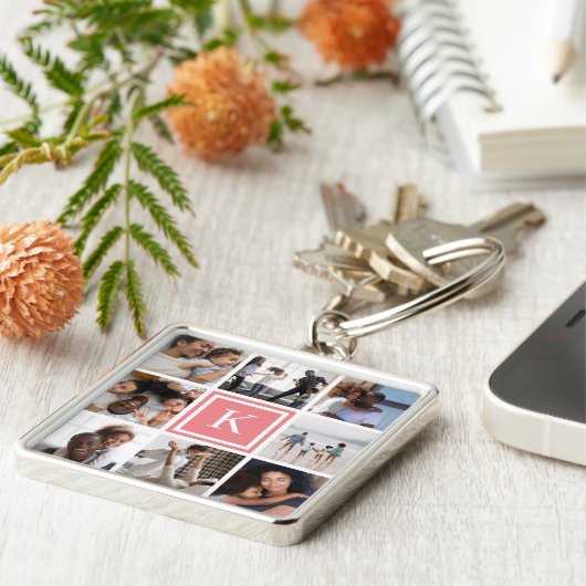 Koraal Monogram 8 Fotocollage Sleutelhanger (Zijkant)