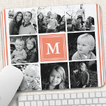 Koraal monogram Geheel koraal Foto Collage Muismat<br><div class="desc">Monogram Family Photo Collage. Pas dit douaneontwerp met uw eigen monogram initiaal of tekst aan.</div>