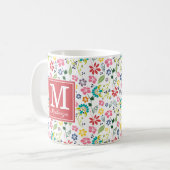 Koraal monogram kleurrijk Bohemian Spring Flowers Koffiemok (Voorkant links)
