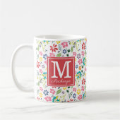 Koraal monogram kleurrijk Bohemian Spring Flowers Koffiemok (Links)