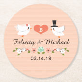 Koraal monogrammed Love Bird Dove Weddenschap Ronde Kartonnen Onderzetter (Voorkant)