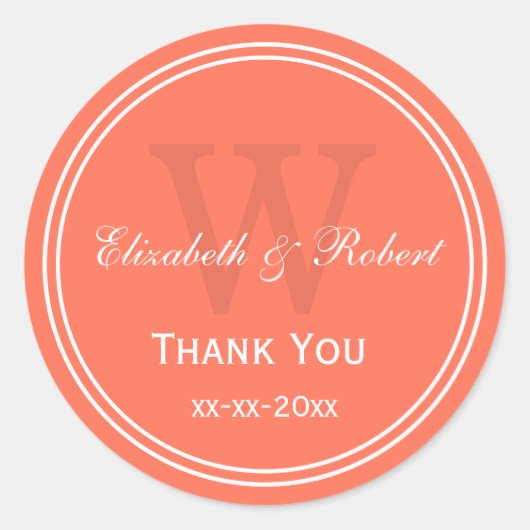 Koraal naam monogram envelop afdichtingen dank u ronde sticker (Voorkant)