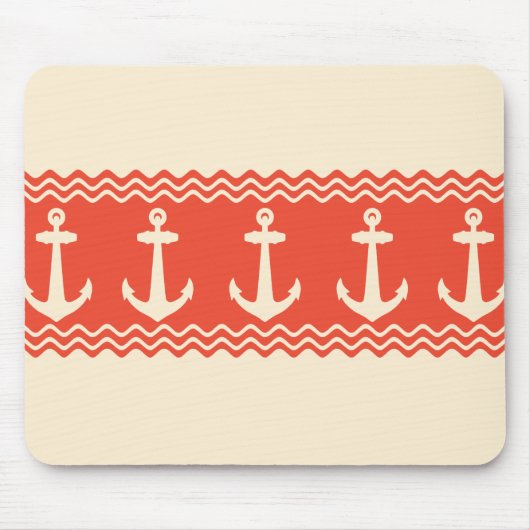 Koraal Nautical Anchor Coastal Stripes Muismat (Voorkant)