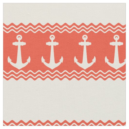 Koraal Nautical Anchor Coastal Stripes Stof (Close Up)