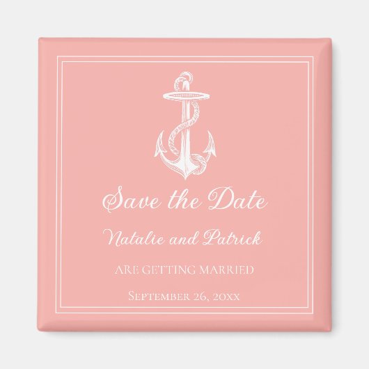 Koraal Nautisch Anker Save the Date Magnet (Voorkant)