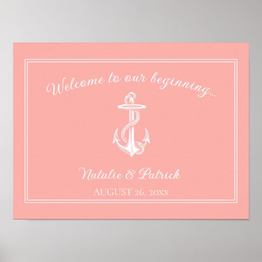 Koraal nautische anker bruiloft Poster (Voorkant)