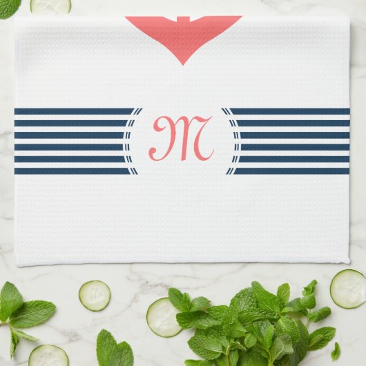 Koraal Nautische Boot Anker Decoratieve Blauwe Str Theedoek (Gevouwen)