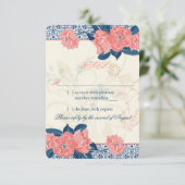 Koraal Navy Blauw  Bloemen Huwelijk RSVP Reageer (Staand voorkant)