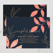 Koraal Navy Blauw Gouden Trouw Koppels Bruidsdouch Kaart (Voorkant / Achterkant)