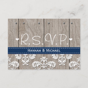 Koraal Navy Blue Hydrangea Wedding RSVP Kaart