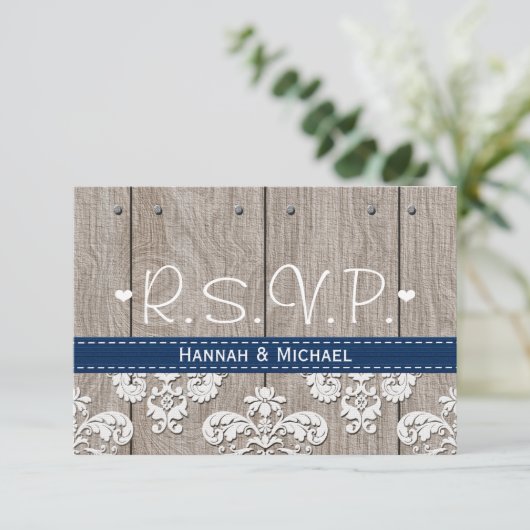 Koraal Navy Blue Hydrangea Wedding RSVP Kaart (Staand voorkant)