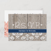 Koraal Navy Blue Hydrangea Wedding RSVP Kaart (Voorkant / Achterkant)