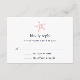 Koraal & Navy Starfish RSVP-kaart RSVP Kaartje