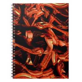 Koraal of donkere zalm vernietigd, zwarte achtergr notitieboek