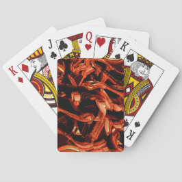 Koraal of donkere zalm vernietigd, zwarte achtergr pokerkaarten