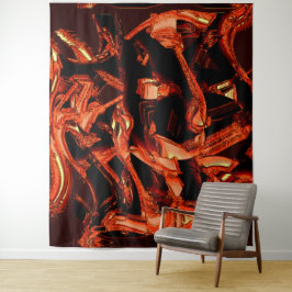 Koraal of donkere zalm vernietigd, zwarte achtergr wandkleed