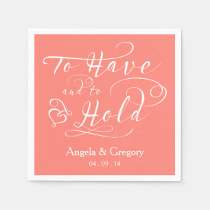 Koraal om te hebben en om gepersonaliseerde bruilo servetten