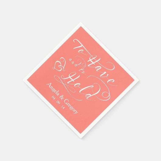 Koraal om te hebben en om gepersonaliseerde bruilo servetten (Hoek)