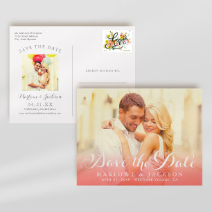 Koraal Ombre Foto Save the Date Aankondigingskaart
