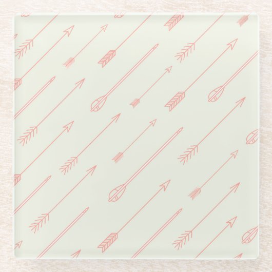 Koraal omlijnd pijlpatroon glazen onderzetter (Voorkant)