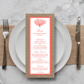 Koraal op Burlap Boho Beach Wedding Menu