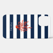 Koraal op de marine & witte streep Nautical iPhone Case-Mate iPhone Case (Achterkant (horizontaal))