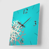 Koraal op de strand | Blauwe grijze ivoor Vierkante Klok (Hoek)