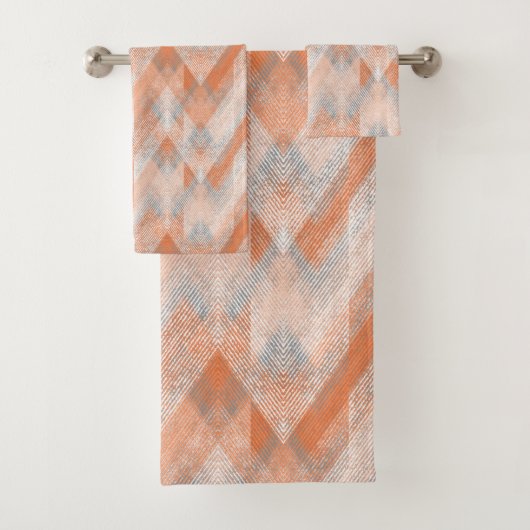 Koraal, oranje, beige, grijze zigzag. bad handdoek (Insitu)