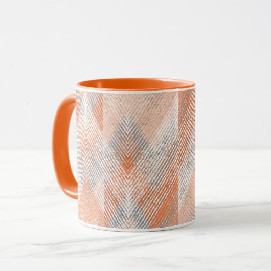 Koraal, oranje, beige, grijze zigzag. mok (Voorkant links)