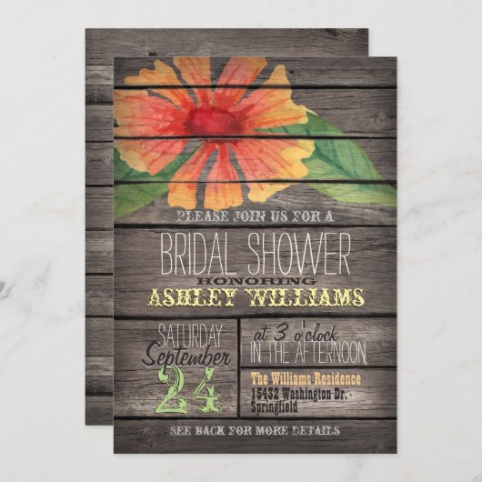 Koraal Oranje Bloem op Bruids Bruiloftfeest op Rus Kaart (Voorkant / Achterkant)