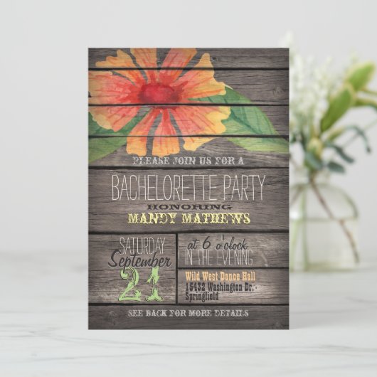 Koraal Oranje Bloem; Rustieke Bachelorette Feest Kaart (Staand voorkant)