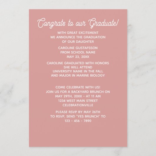 Koraal Oranje Blush Rood Salie Groen Afstuderen Aankondiging (Achterkant)