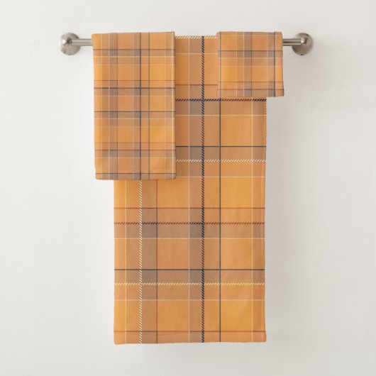 Koraal, oranje, bruine tartan-vlecht. bad handdoek (Insitu)