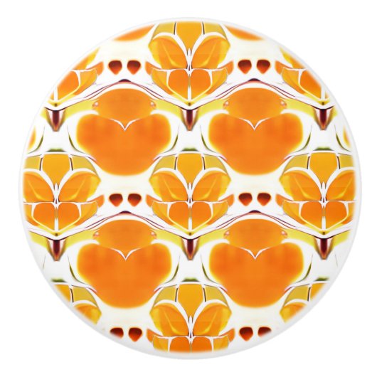 Koraal Oranje en Cream Batik Pattern Keramische Knop (Voorkant)