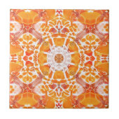 Koraal Oranje en Cream Batik Pattern Tegeltje (Voorkant)