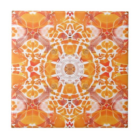 Koraal Oranje en Cream Batik Pattern Tegeltje (Voorkant)