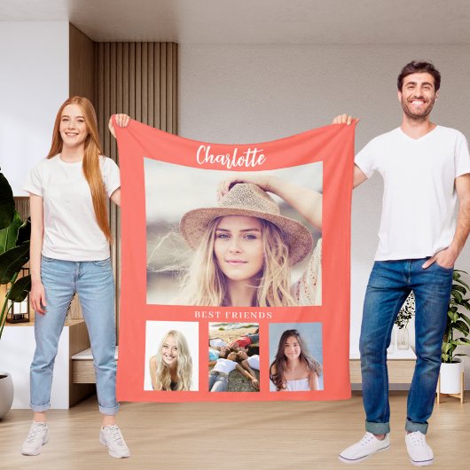 Koraal oranje foto collage meisje vrienden fleece deken