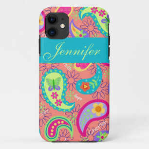 Koraal Oranje modern Paisley Grafisch Patroon Case-Mate iPhone Case