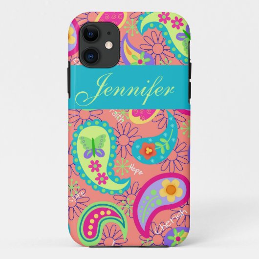 Koraal Oranje modern Paisley Grafisch Patroon Case-Mate iPhone Case (Achterkant)