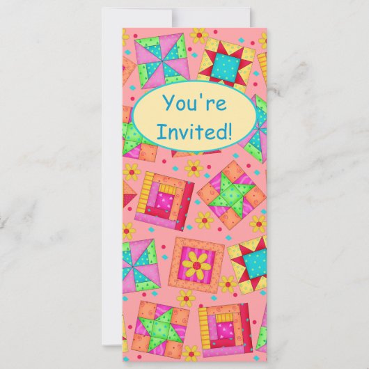 Koraal Oranje patchwork Quilt Block Art Kaart (Voorkant)