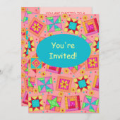 Koraal Oranje patchwork Quilt Block Art Kaart (Voorkant / Achterkant)