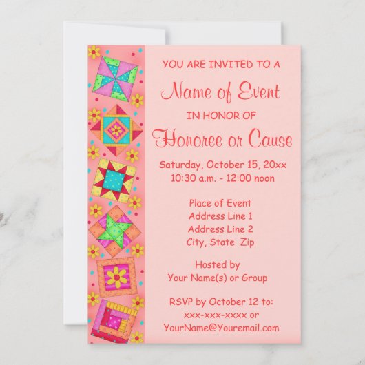 Koraal Oranje patchwork Quilt Block Art Kaart (Achterkant)