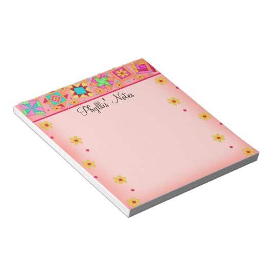 Koraal Oranje patchwork Quilt Block Art Notitieblok (Schuin)