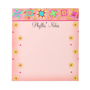 Koraal Oranje patchwork Quilt Block Art Notitieblok