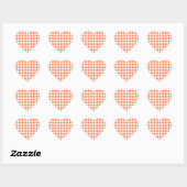 Koraal (Oranje roze) en witte gingham Hart Sticker (Vel)