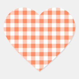 Koraal (Oranje roze) en witte gingham Hart Sticker