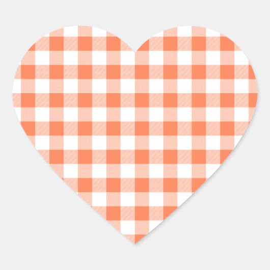 Koraal (Oranje roze) en witte gingham Hart Sticker (Voorkant)